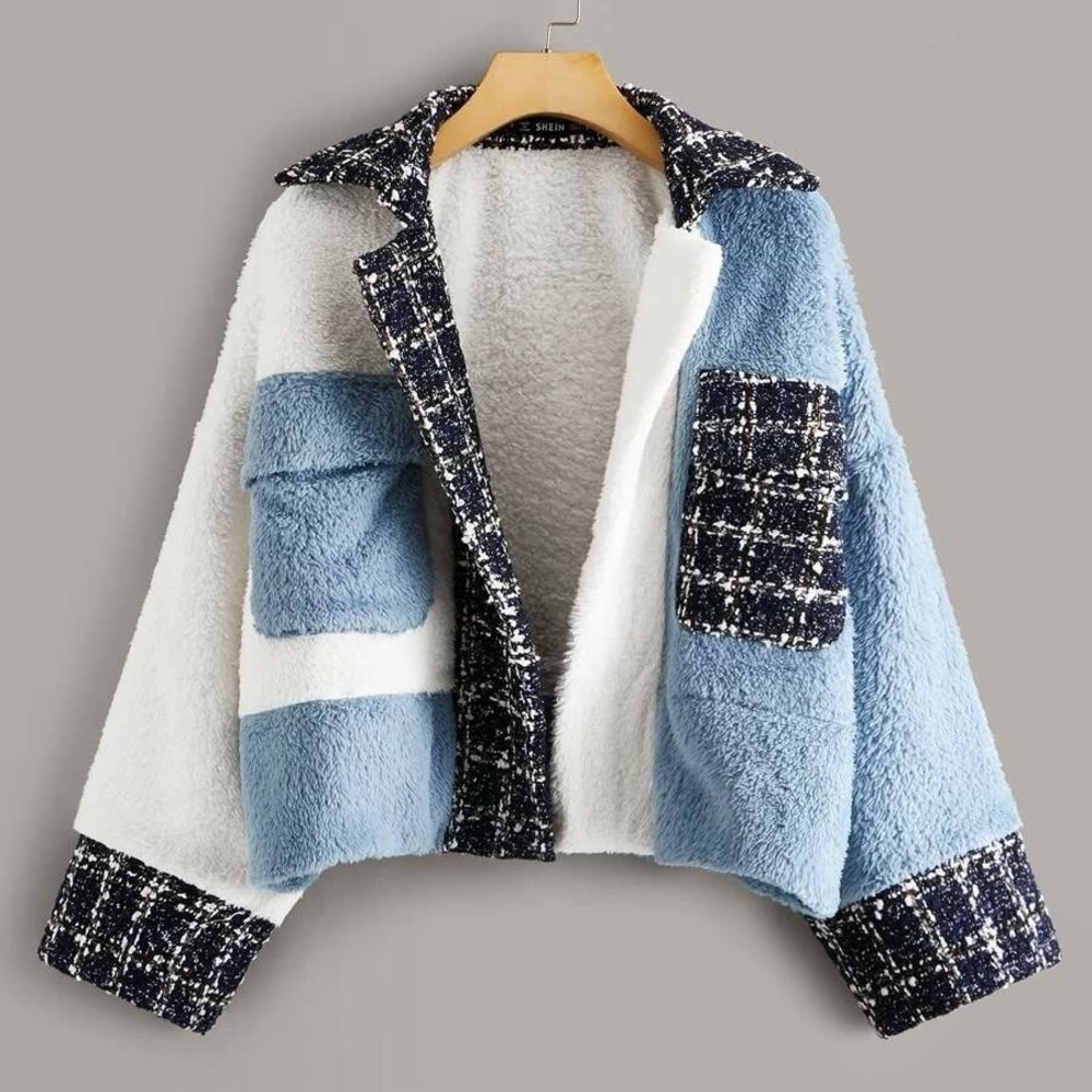 Stylish Blue and White Sherpa Jacket